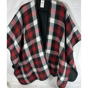 WOOLRICH Women's Classic Red/Black/White Plaid Shawl Cape Poncho OS Reversible